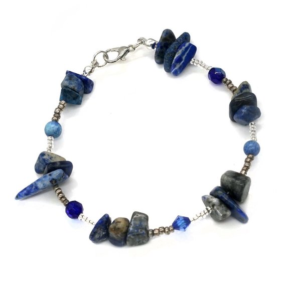 Necklace set with Lapis Lazuli chips and Lapis beads. Xtra long. - Picture 4 of 8